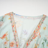 Jailina Çiçekli V Yaka Uzun Kollu Maxi Elbise