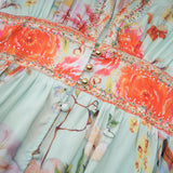 Jailina Çiçekli V Yaka Uzun Kollu Maxi Elbise