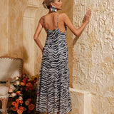 Nicole  Zebra Midi Elbise Gri
