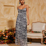 Nicole  Zebra Midi Elbise Gri