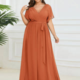 Kuşaklı Şifon Nedime Elbise