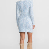 Kontrast Yaka ve Fiyonk Süslemeli Tweed Mini Elbise – Açık Mavi