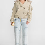 Bej Kürk Yakalı Kısa Trençkot