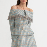 Mavi Kareli Tweed Takım