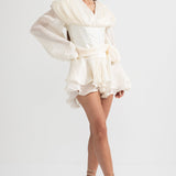 Korse Stili Gövdeli, Fırfır Etekli ve Kabarık Kollu Elbise