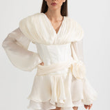 Korse Stili Gövdeli, Fırfır Etekli ve Kabarık Kollu Elbise