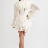 Korse Stili Gövdeli, Fırfır Etekli ve Kabarık Kollu Elbise