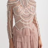 Uzun Kollu Fırfırlı Midi Elbise