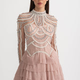 Uzun Kollu Fırfırlı Midi Elbise