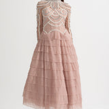 Uzun Kollu Fırfırlı Midi Elbise