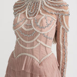 Uzun Kollu Fırfırlı Midi Elbise