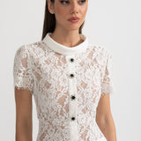 Eşleşen Bel Kemerli Zarif Kısa Kollu Dantel Elbise