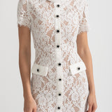 Eşleşen Bel Kemerli Zarif Kısa Kollu Dantel Elbise