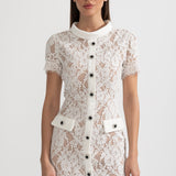 Eşleşen Bel Kemerli Zarif Kısa Kollu Dantel Elbise