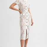 Eşleşen Bel Kemerli Zarif Kısa Kollu Dantel Elbise