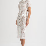 Eşleşen Bel Kemerli Zarif Kısa Kollu Dantel Elbise