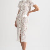 Eşleşen Bel Kemerli Zarif Kısa Kollu Dantel Elbise