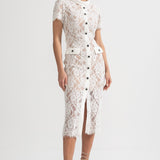 Eşleşen Bel Kemerli Zarif Kısa Kollu Dantel Elbise