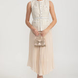 Önden Cepli ve Şeffaf Pileli Etekli Dokulu Co-Ord - Ivoire