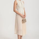 Önden Cepli ve Şeffaf Pileli Etekli Dokulu Co-Ord - Ivoire