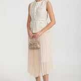 Önden Cepli ve Şeffaf Pileli Etekli Dokulu Co-Ord - Ivoire