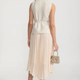 Önden Cepli ve Şeffaf Pileli Etekli Dokulu Co-Ord - Ivoire