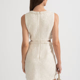 Bel Kesimli ve Fiyonklu Payetli Kolsuz Mini Elbise