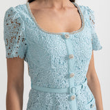 Mavi İnce Dantel Midi Elbise