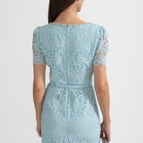 Mavi İnce Dantel Midi Elbise