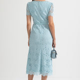 Mavi İnce Dantel Midi Elbise
