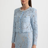 Işıltılı Yaka Süslemeli ve Midi Etekli Dantel Takımı