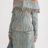 Mavi Kareli Tweed Takım