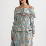 Mavi Kareli Tweed Takım