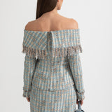 Mavi Kareli Tweed Takım