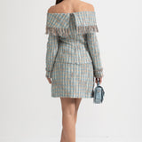 Mavi Kareli Tweed Takım