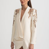 Karmaşık Omuz İşlemeli Drapeli Blazer