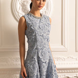 Işıltılı Yakalı Çiçek Desenli Dantel Mini Elbise