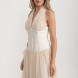 Dökümlü Maksi Etekli Zarif Elbise