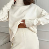 Düz Renk Balıkçı Yaka Örgü Set