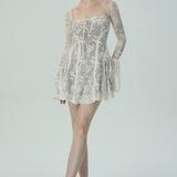 Dantel Çan Kollu Mini Elbise