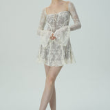 Dantel Çan Kollu Mini Elbise