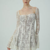 Dantel Çan Kollu Mini Elbise