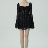Dantel Çan Kollu Mini Elbise