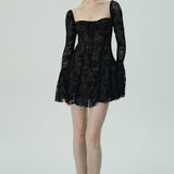 Dantel Çan Kollu Mini Elbise