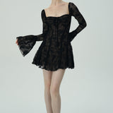 Dantel Çan Kollu Mini Elbise