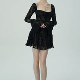 Dantel Çan Kollu Mini Elbise