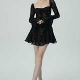 Dantel Çan Kollu Mini Elbise