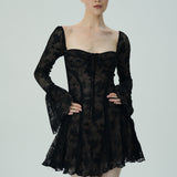 Dantel Çan Kollu Mini Elbise