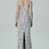 Beyaz Çiçekli Dantel Spagetti Askılı Elbise