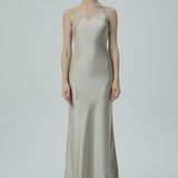 Bej  Askılı Saten Slip Elbise